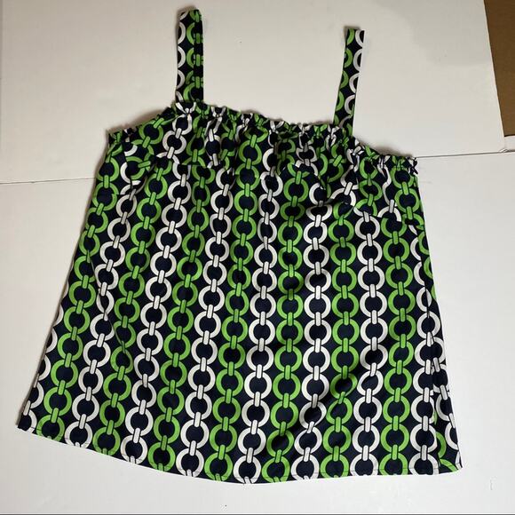 Ann Taylor Loft navy chain  print ruffle blouse side zip M - Picture 2 of 6